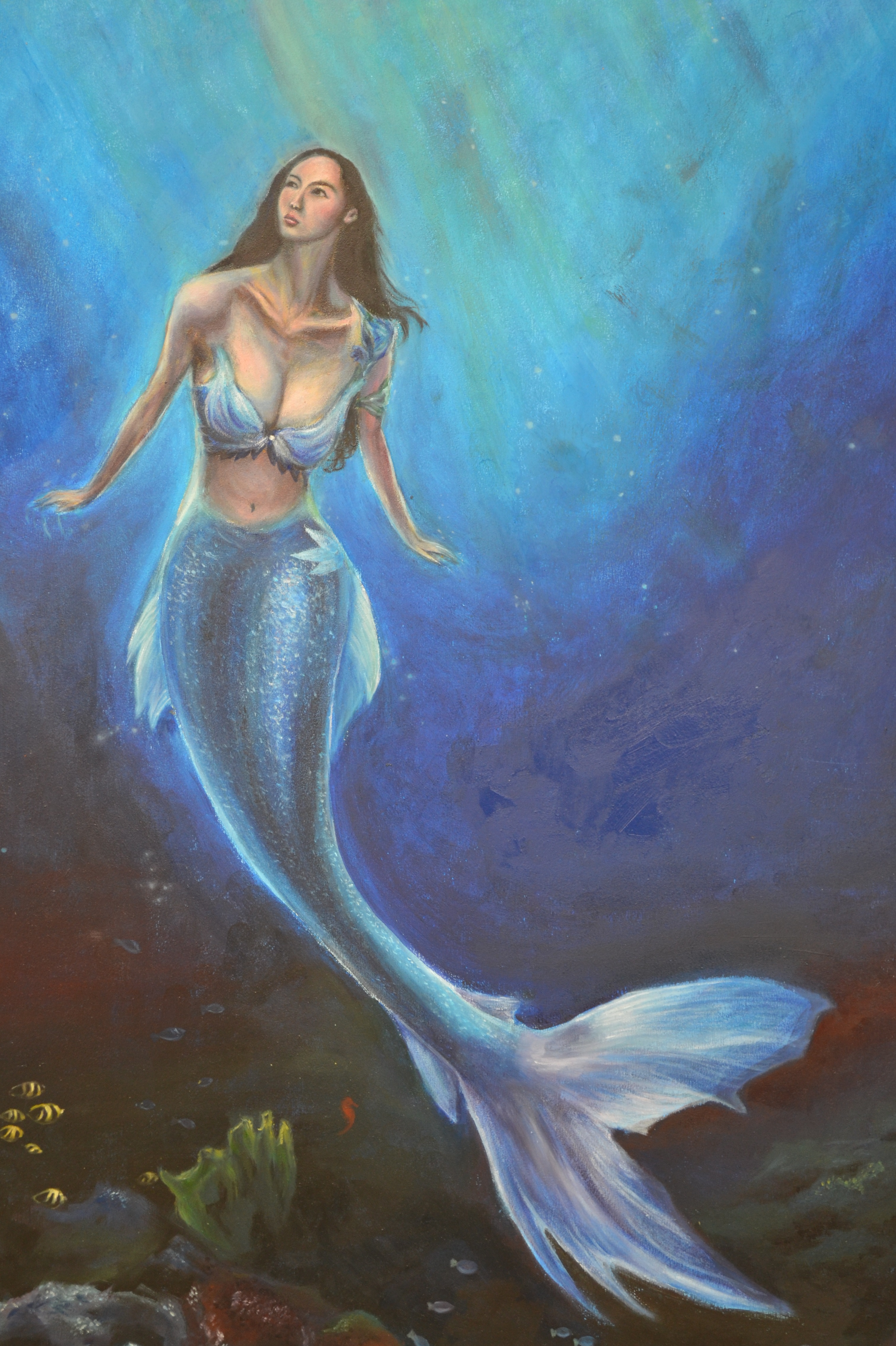 Jingqi H0u The mermaid olieverf op paneel.